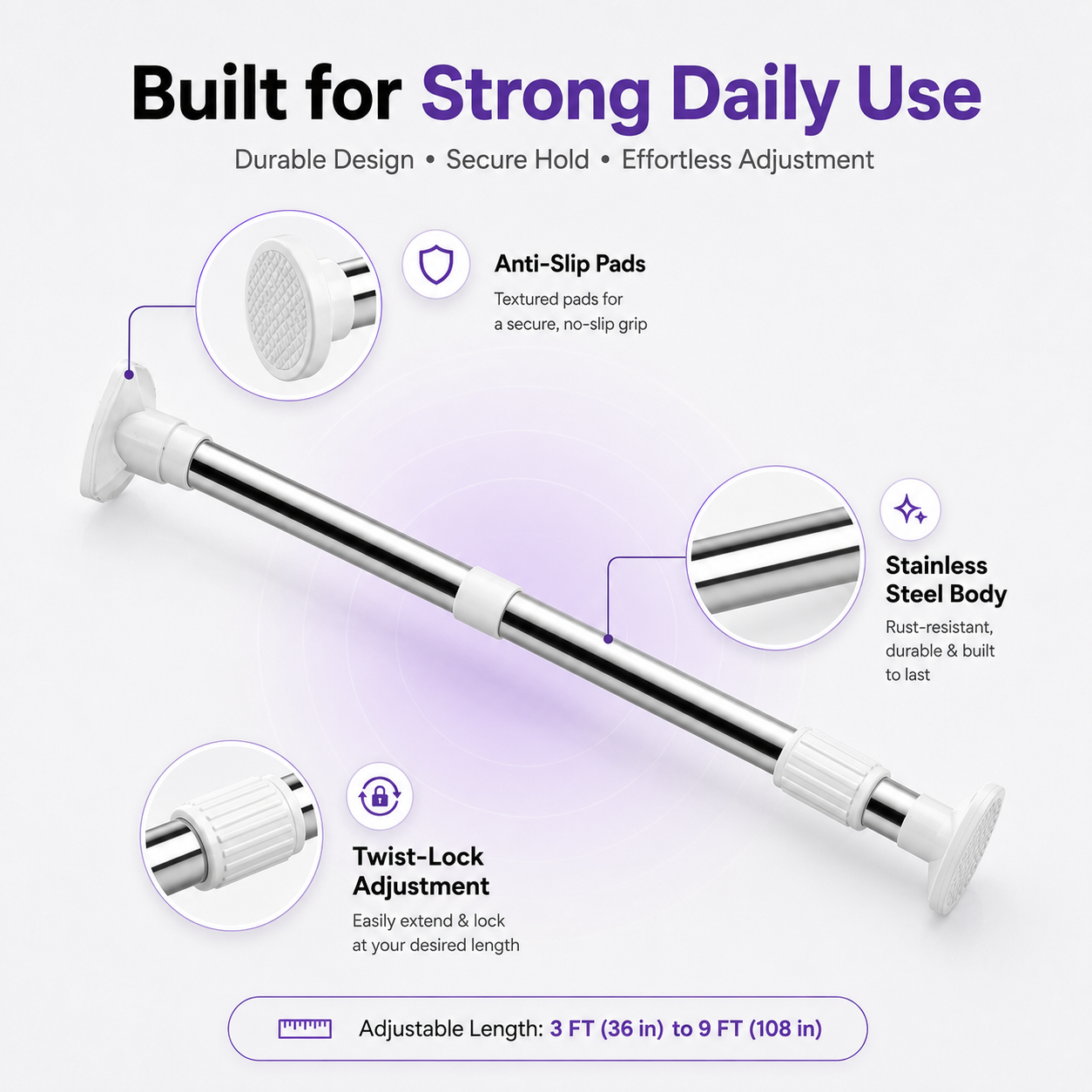 SmartFit Drill-Free Adjustable Rod