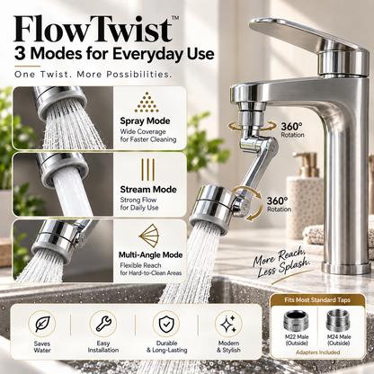 FlowTwist™ - Universal Fit 360° Rotating Faucet Extender