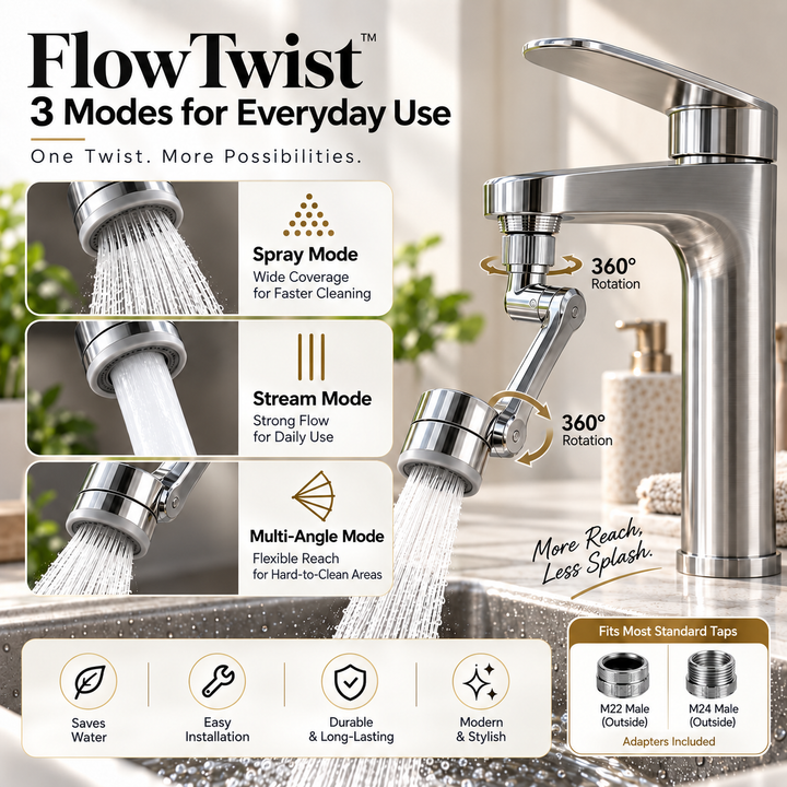 FlowTwist™ - Universal Fit 360° Rotating Faucet Extender