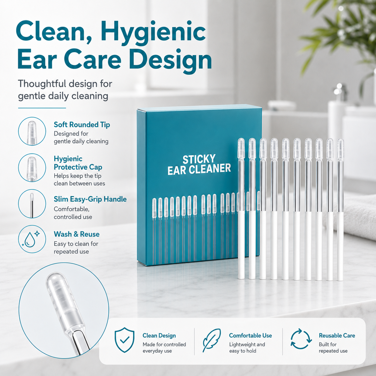 EarGlide – 24Pcs Reusable Silicone Ear Cleaner Sticks